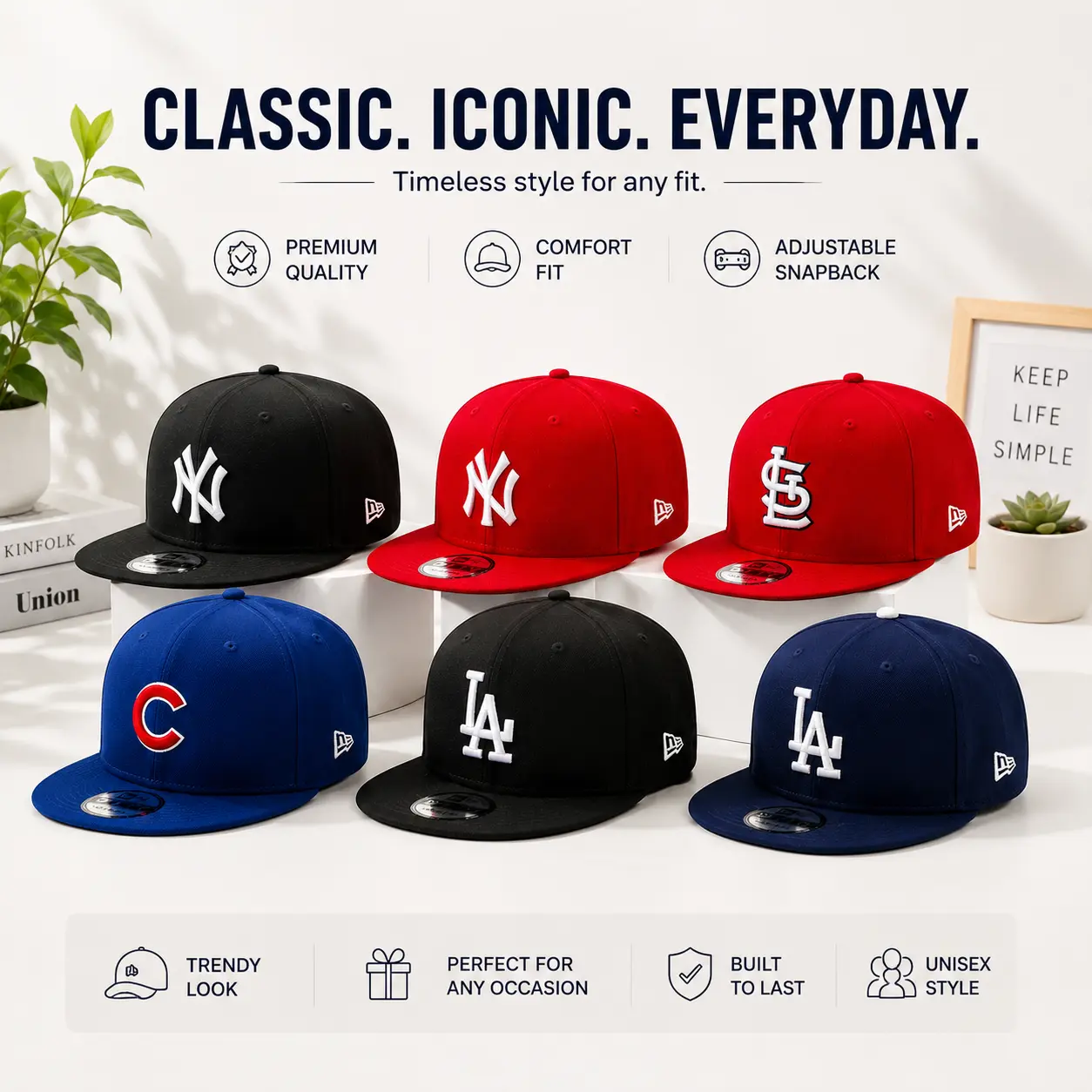 New Era NY & LA Snapback Baseball Cap Collection, Adjustable Flat Brim Embroidered Streetwear Hats for Men and Women, Multiple Colors
