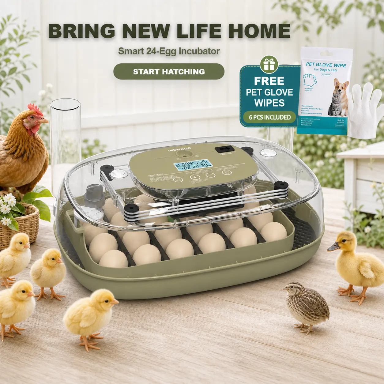 [Buy 1,Get 1 free] PAWSURD 24-Egg Incubator for Hatching Eggs with Automatic Turner, Digital Temperature and Humidity Display, Egg Candler for Chickens, Ducks and Quail