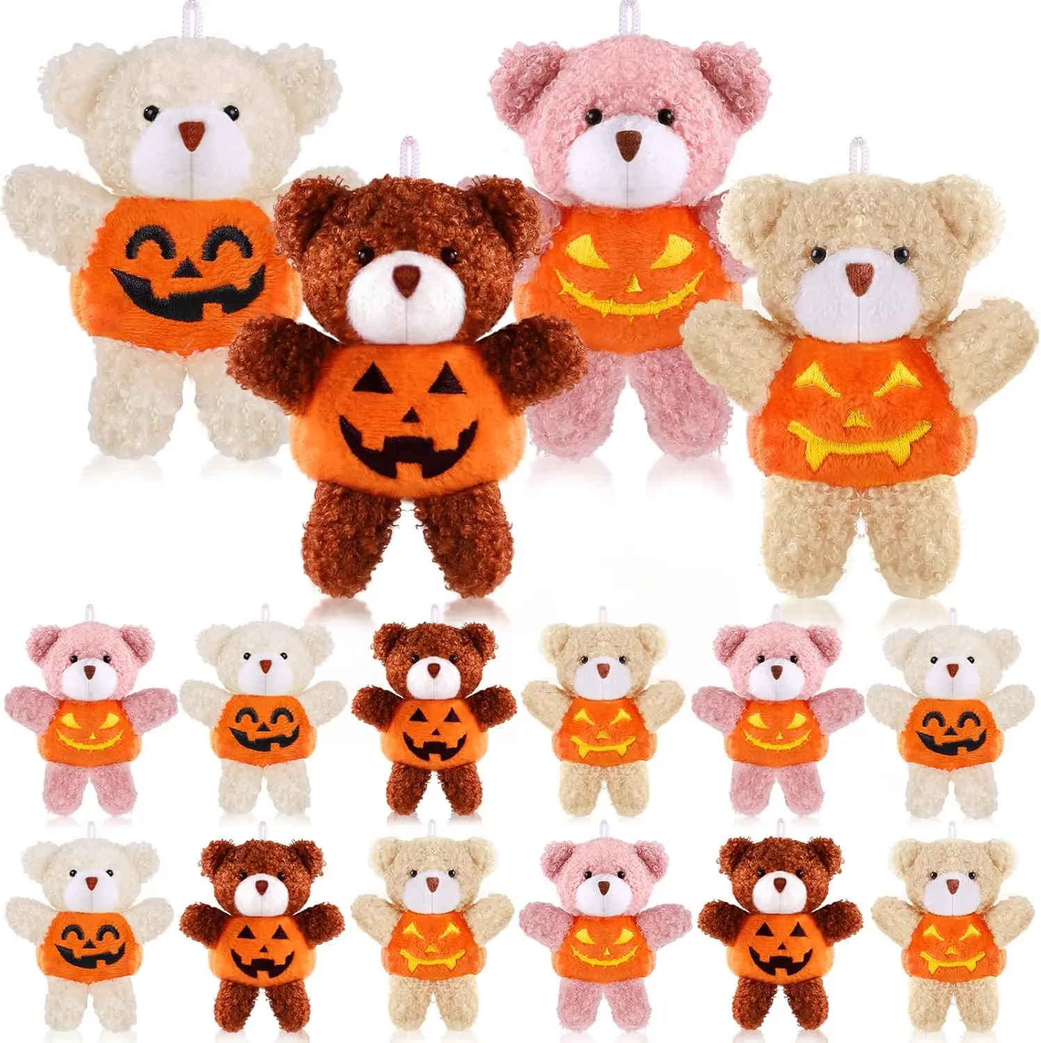 12PCS Halloween Plush Bear Toys in Pumpkin Costume with Hanging Rope, Cute Stuffed Animals for Kids, Halloween Trick or Treat Goodie Bag Fillers, Party Favors, Gifts for Boys & Girls