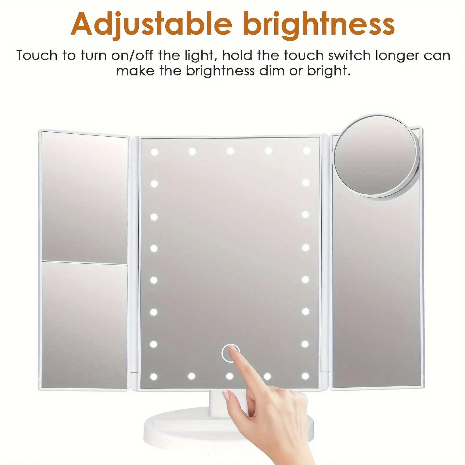Tri-Fold Cosmetic Mirror with Lights Desk Mount Cosmetic Mirror  Tri-Fold Portable LED Cosmetic Mirror Touch Screen Gift for Women