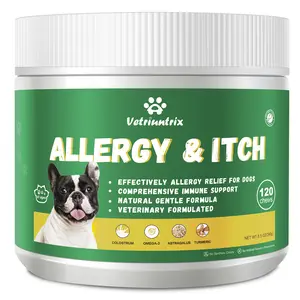Vetriuntrix Dog Allergy & Itch Relief Chews 120 Chews with Colostrum Omega-3 Astragalus Root for Itchy Skin & Immune Support