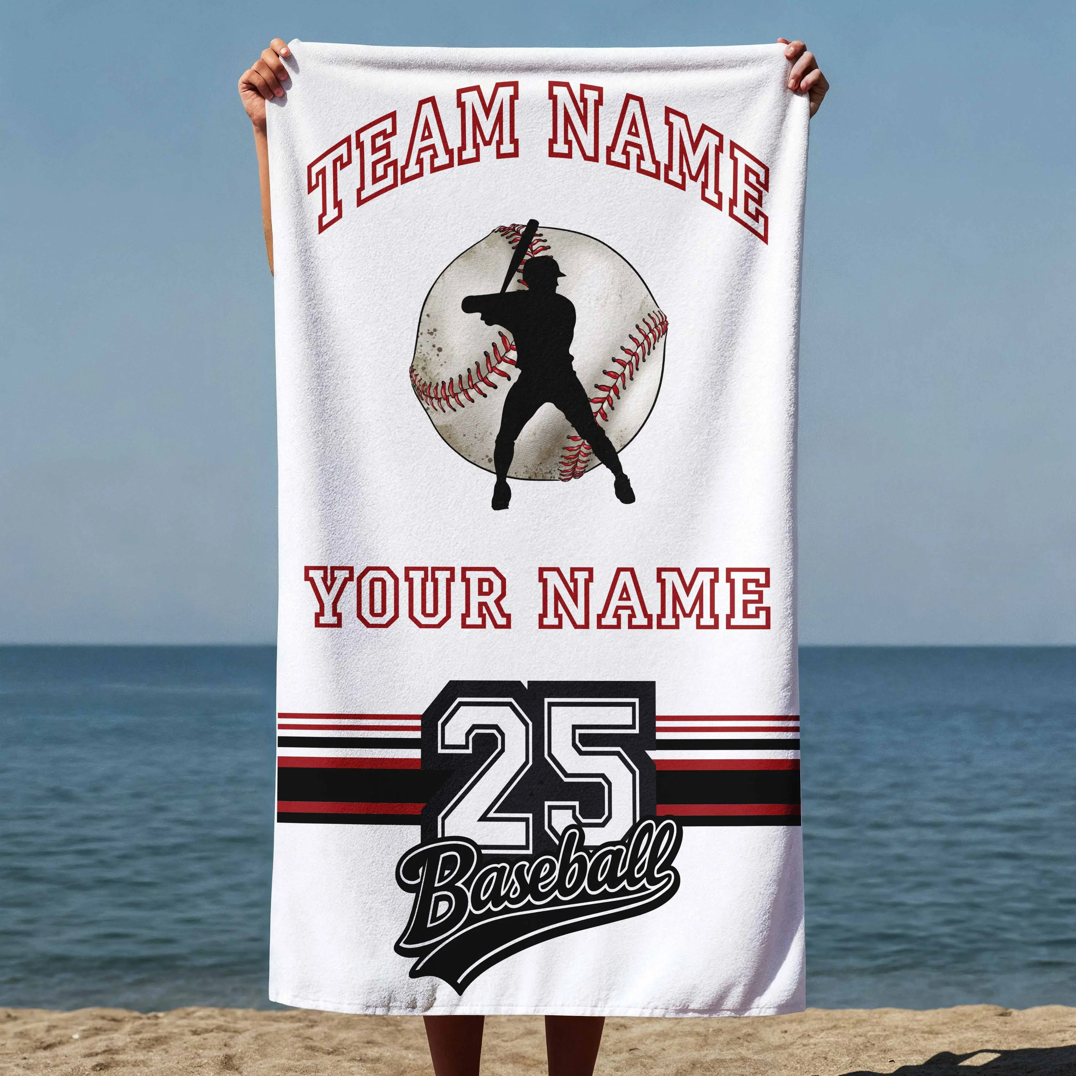 Make It Yours  Custom Baseball Beach Towel with Name & Number – Perfect Summer Essential, Unique Gift for Players, Teams & Baseball Lovers