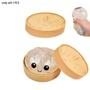 1 PCS Dumpling Squishies Toy, Giant Glitter Dumpling, Colorful Dumplings Stress Balls Fidget Sensory Toy,Squeeze Dough Ball Stress Relief Hand Toys with Food Steamer Stretchy Desk Toys