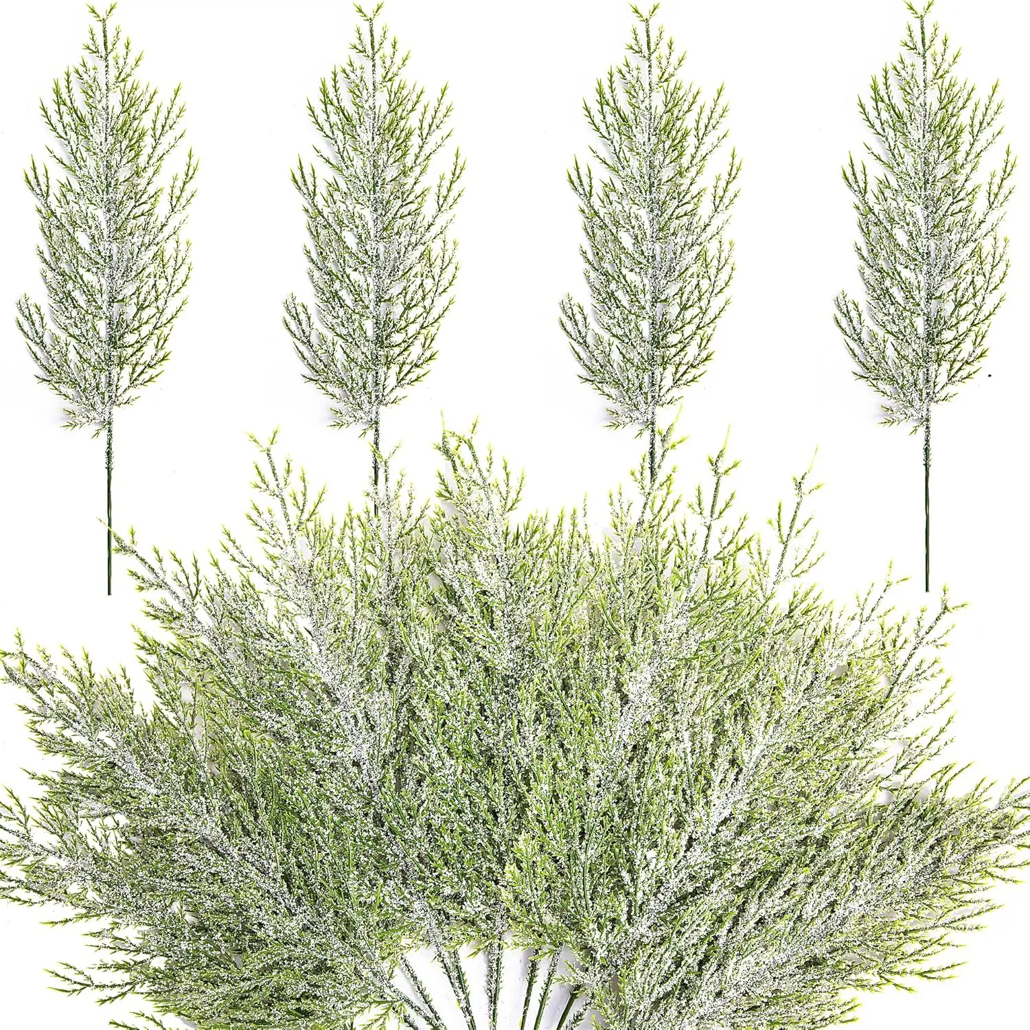 30Pcs Christmas Snow Frosted Pine Branches- 13.5" Snowy Artificial Pine Needles Branches Twigs- Greenery Ceder Sprigs Pine Picks Stems for Christmas Wreath Home Garden Decoration - Home Improvement.