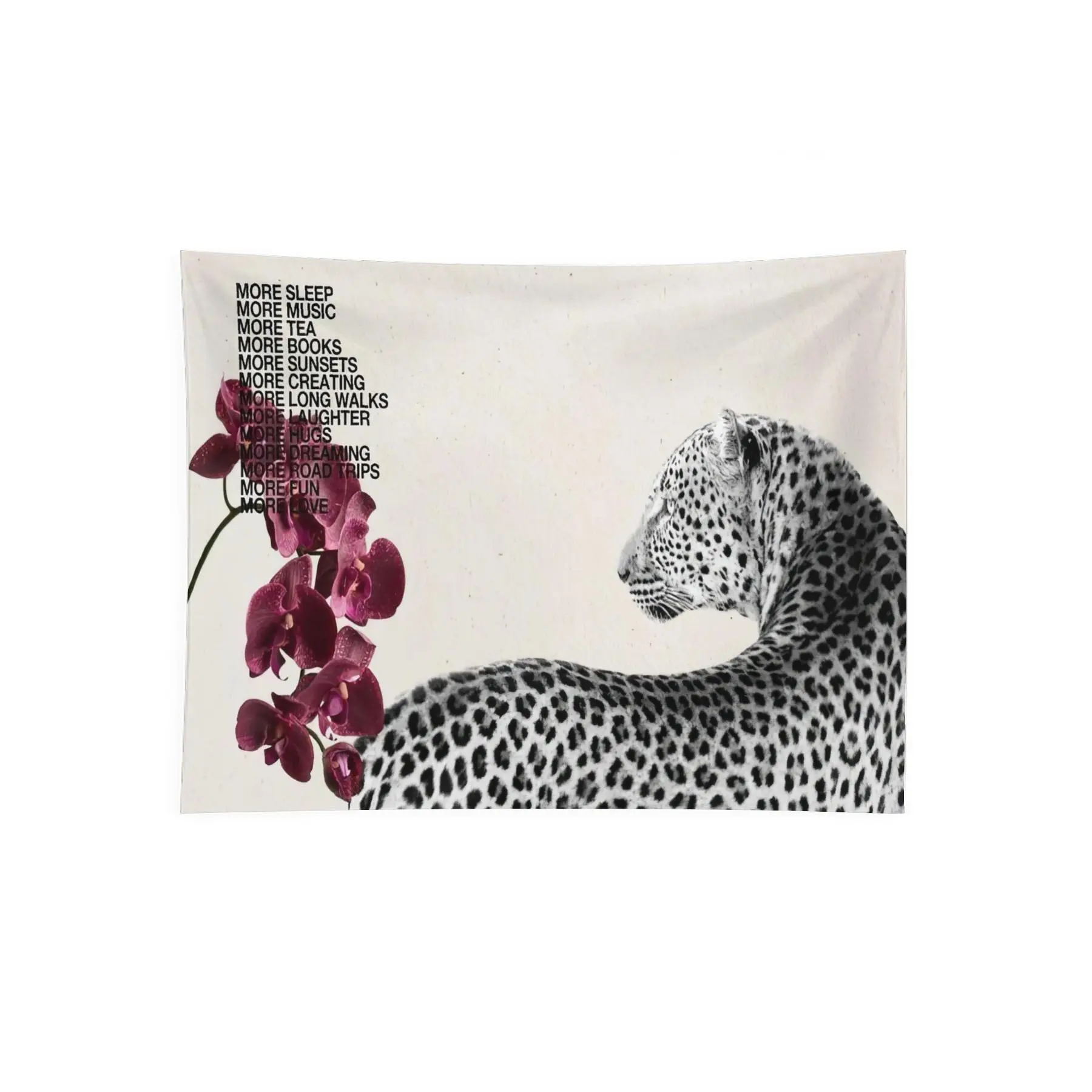 Leopard and Orchid Motivational Quote Wall Tapestry, Vintage Wild Animal Floral Aesthetic Bedroom Dorm Room Decor