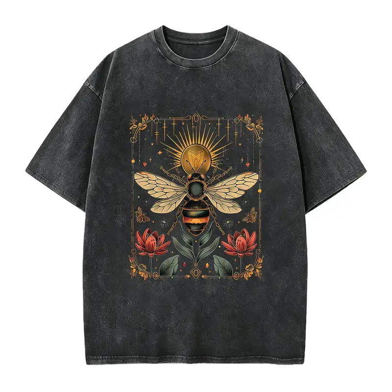 Celestial Bee Mystical T-Shirt, Vintage Floral Sun Graphic Tee