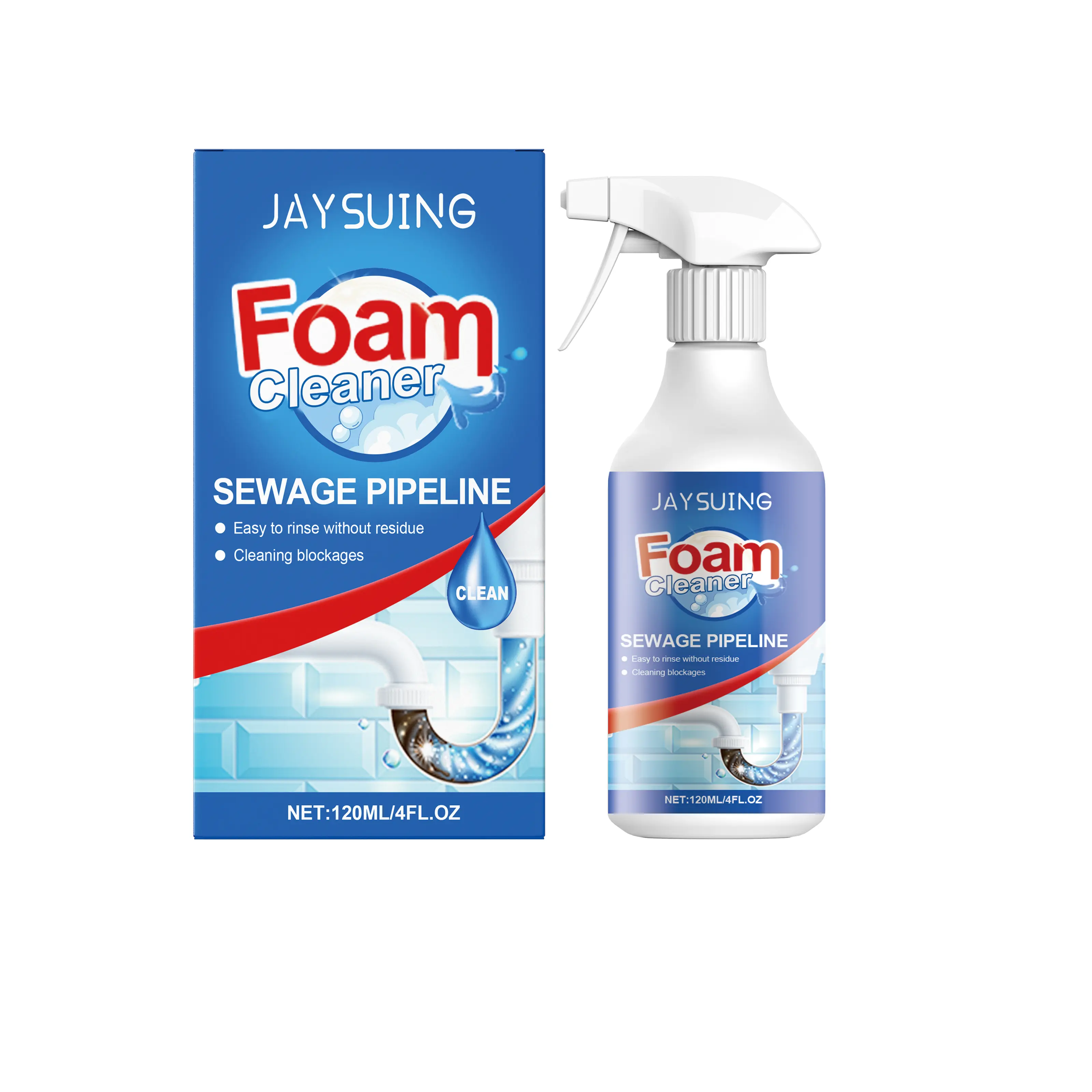 Jaysuing Mild Foam Drain Cleaner Spray - Comfortable Home Care Household Cleaner, Unclogs Heavy Grease in Kitchen, Toilet Drains