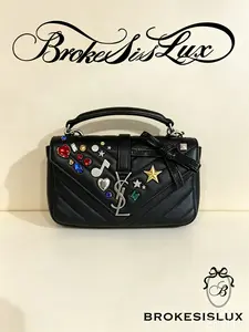 Pre-owned Yves Saint Laurent YSL Black Quilted Flap Bag | Colorful Studs & Bow, Party & Statement Crossbody