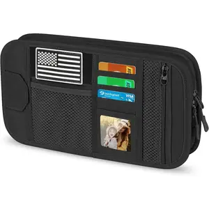 HUANLANG Car Sun Visor Organizer, Tactical Car Accessories with Zipper Storage Pouch, Glasses Clip Card Sleeve Pocket, Multi-Pocket Visor Organizer Fits Most Cars, SUVs, Trucks