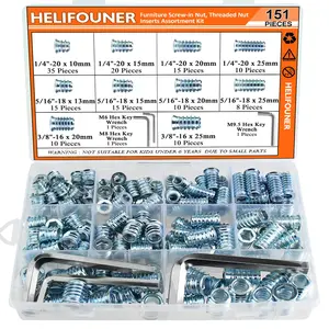 1/4-20, 5/16-18, 3/8-16 Threaded Inserts, Wood Inserts, Threaded Inserts for Wood Furniture Screw, 148 Pieces 1/4"-20, 5/16"-18, 3/8"-16 Threaded Inserts Kit with Hex Wrench