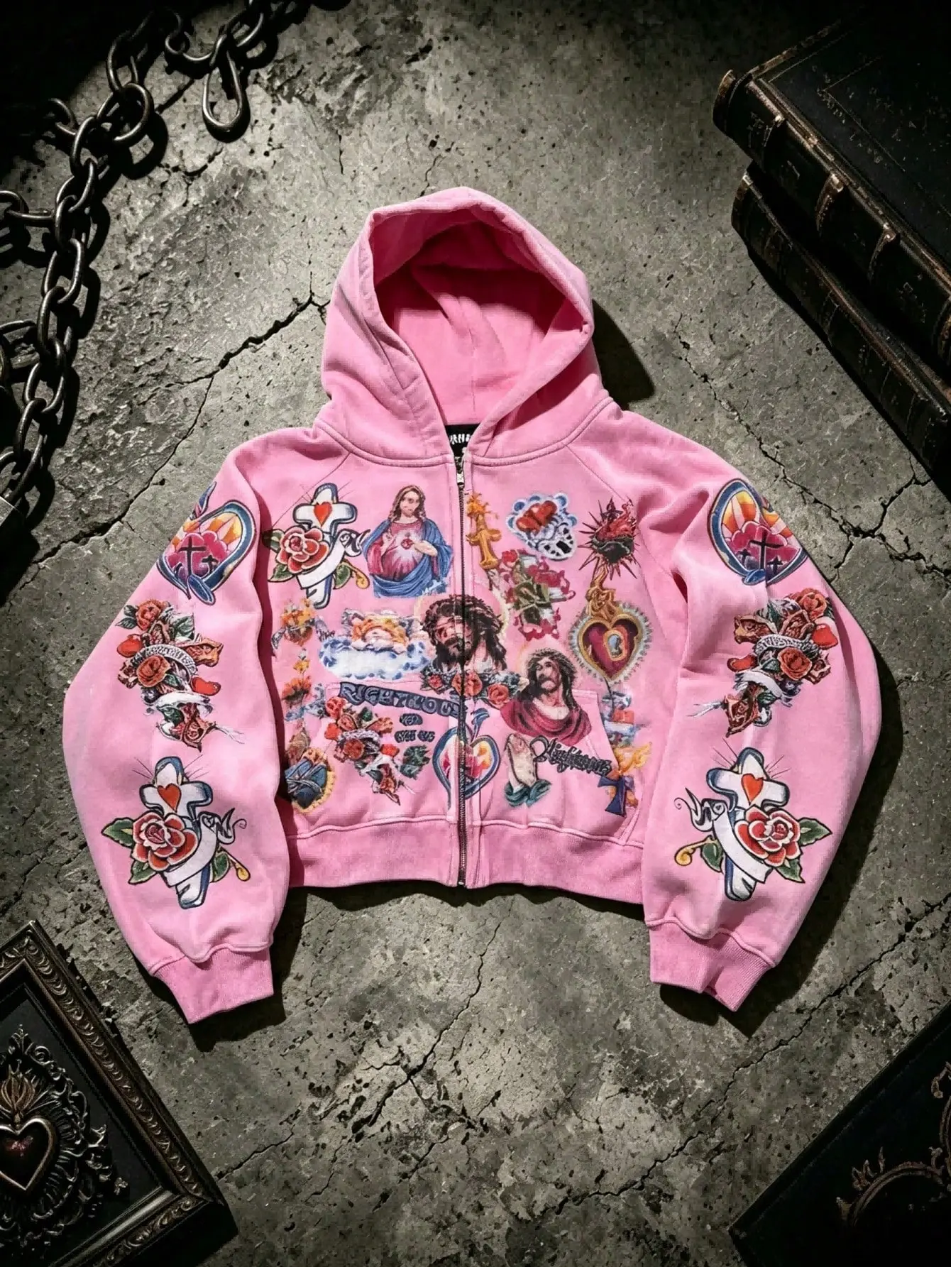 Y2K Jesus Hoodie Streetwear Full Zip Hooded Jacket