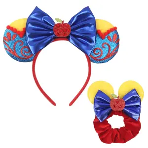 zhezesmila Shiny Mouse Ears Headband Snow Scrunchies with Bow Princess Costume Headwear for Women Head Band Accessories for Carnival Party