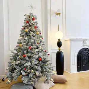 Pre-Lit Snow-Flocked Christmas Tree with LED Lights: 6ft/7ft Artificial Holiday Decor