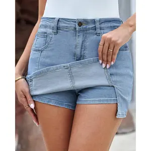 Skorts Skirts for Women Denim Mini Casual Oversize Skirt Side Slit with High Waisted Jean Shorts Stretchy