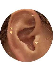 20G 18G 16G Flat Back Earrings -Threadless Nose Stud Gold Plated Tiny Stud Earrings - Hypoallergenic Surgical Steel CZ Heart Snake Star Cartilage Earring Studs Conch Helix Tragus Piercing Jewelry