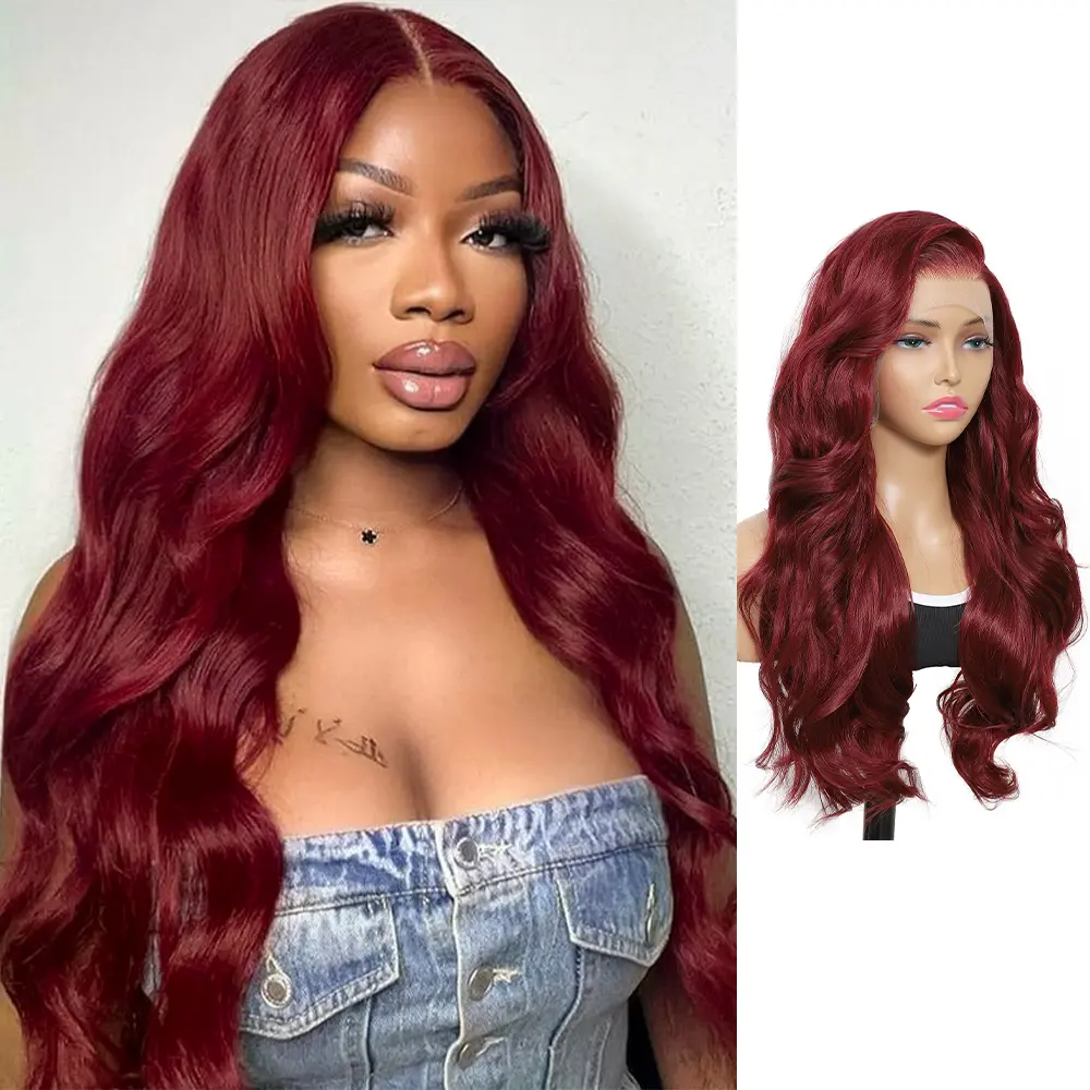 24inch Long 13x6 HD Front Lace Synthetic Wig - Body Wave Wigs Heat Resistant for Various Shapes Gorgeous Fluffy without Bangs for Party, Daily Use