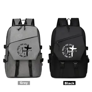 Jesus Letter Pattern Lightweight Laptop Backpack, Trendy Backpack - Large Capacity Travel Commute Bag, Adjustable Shoulder Straps, Unisex, Durable Polyester Material, Suitable for Outdoor Daily Use, Holiday Gift