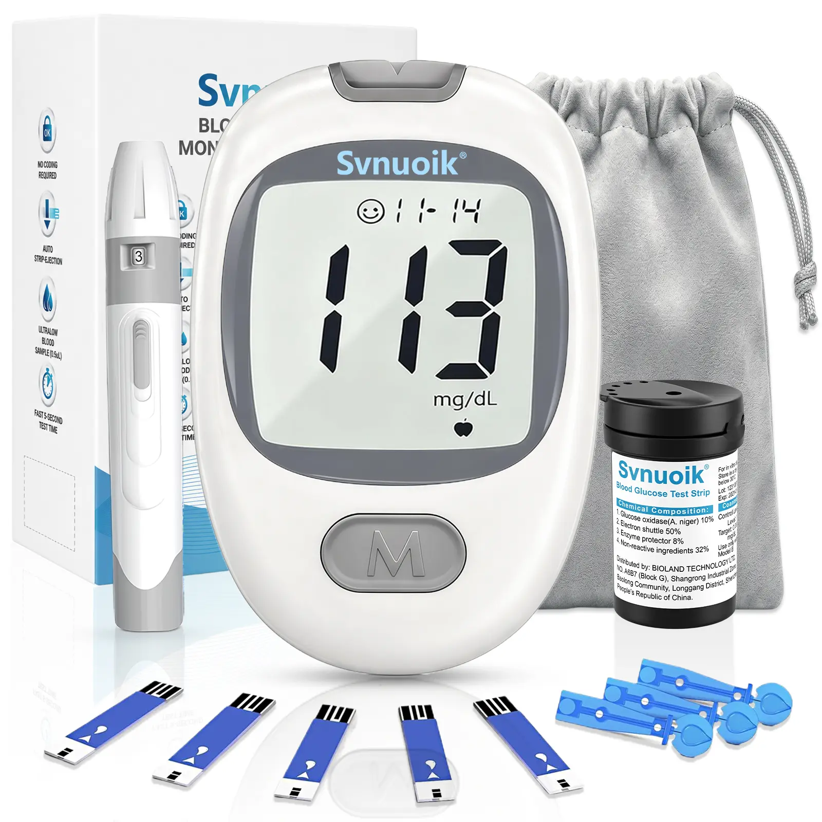 Blood glucose monitoring kit, high-precision blood glucose detection kit, includes 100/50 blood glucose test strips, 100/50 needles, 1 needle applicator, diabetes detection kit, no coding required, travel storage bag