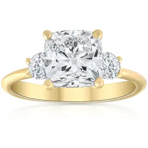 3 1/2Ct Cushion & Round Cut Moissanite Engagement Ring 14k Yellow Gold