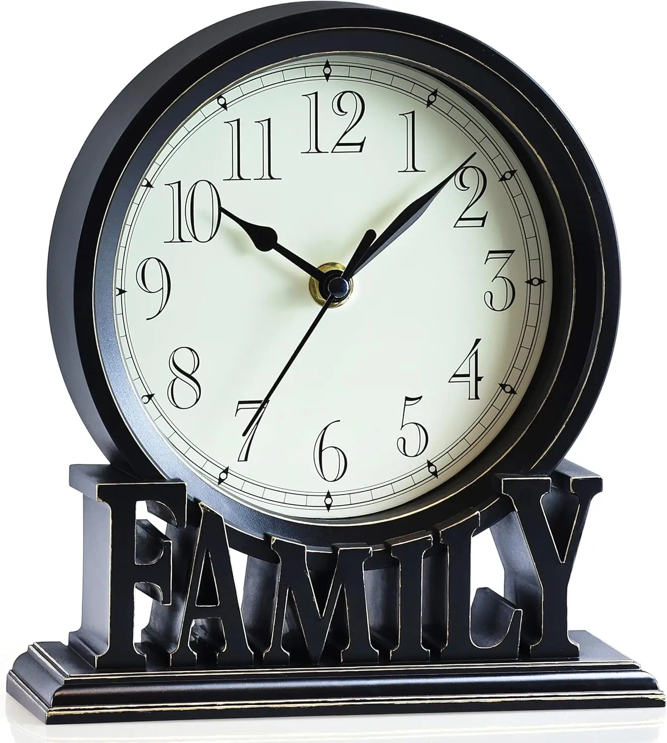 Vintage Desk Clock Silent Non Ticking Table Top Decor 8.3 Inch Battery Operated Retro Small Mantle Clock with Standing Sign Gold Accent Trim for Living Room Shelf Fireplace Office Home Accent Gift