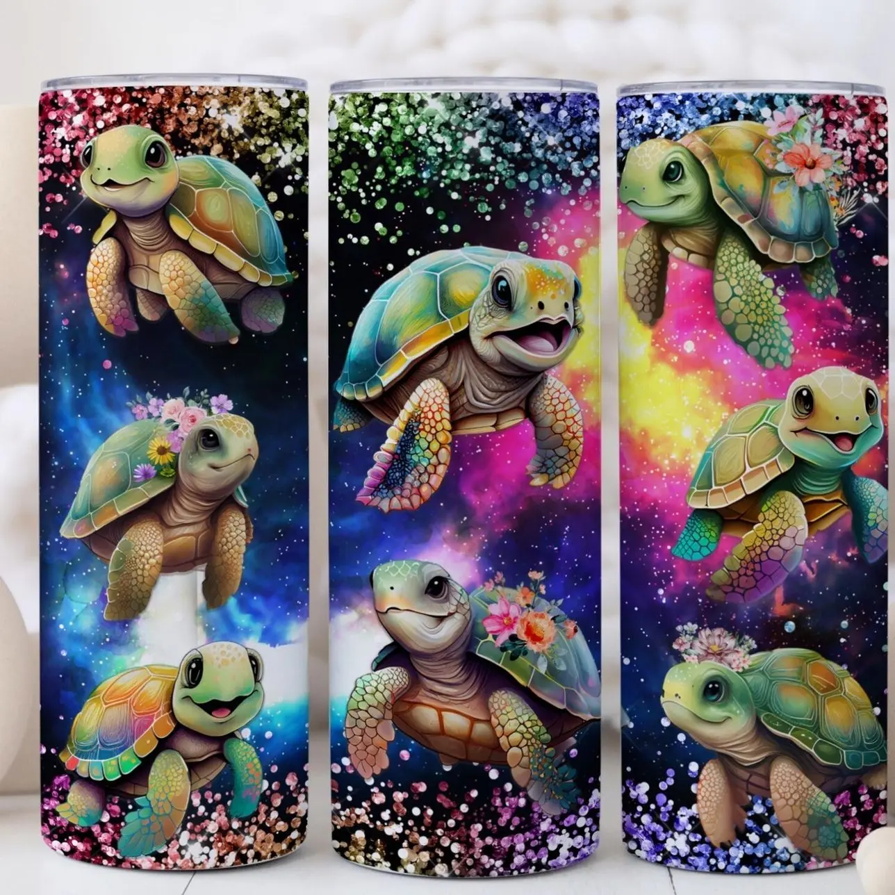 Neon Sea Turtle 20 oz Tumbler – Personalized Sea Turtle Gifts, Custom Turtle Cup With Straw