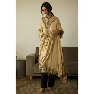 Beige saanjh hand embroidered kurta set