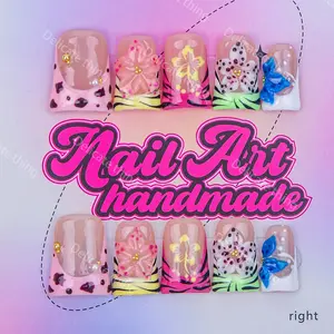 Delicatething Y2K Style Duckbill Nail Tips, Handmade French Design, Silver Color Beads, 4 Sizes XS S M L, Perfect Gift for Girls