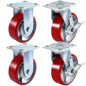 Summervibes VEVOR 4 Pack 6x 2 Inch Caster Wheels 2 Rigid and 2 Swivel Casters with Side Brake Polyurethane Iron Core Plate 1000LBS Capacity Per Wheel