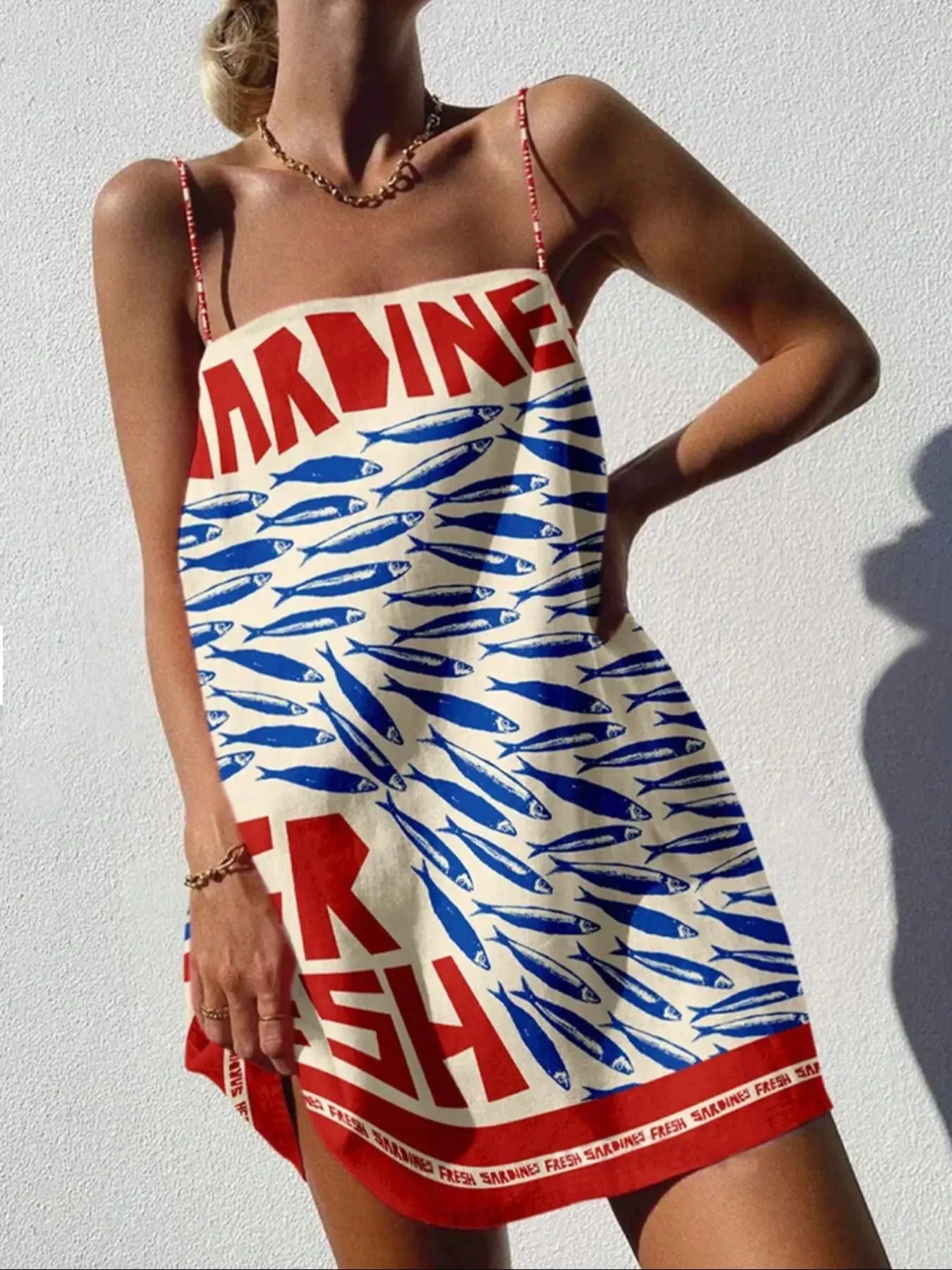 Women's Sardine Print Animal Suspender Dress, Casual Feminine Boho Sleeveless A-line Dress for Tropical Beach Holiday Vacation, Ladies Womenswear Summer Clothes Beachwear - TikTok Shop Women's Sardine Print Animal Suspender Dress, Casual Feminine Boho Sleeveless A-line Dress for Tropical Beach Holiday Vacation, Ladies Womenswear Summer Clothes Beachwear - TikTok Shop