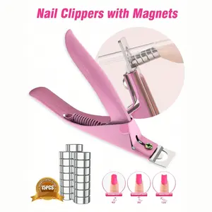 1pc Nail Clipper&15pcs Magnets/set,Nail Clipper For Acrylic Nails,Artificial Fake Nail False Nail Tip Cutter Trimmer Manicure Pedicure Sharp Blade Clip Tool For Salon Home Art Beauty,Adjustable Nail Clippers With Magnets Sizers ,Nail Art Tools