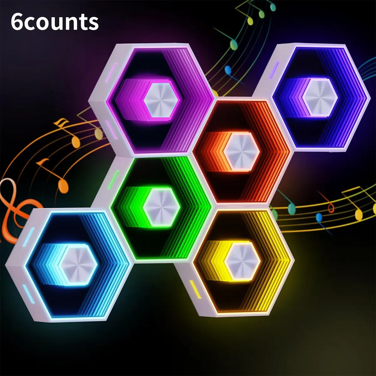 6 Hexagonal Mirror LED Lights DIY Modular RGB Wall Panel Lamp with APP & Remote Control, Gaming Light for Living Room Bedroom Christmas Gift, LED Light Backlit