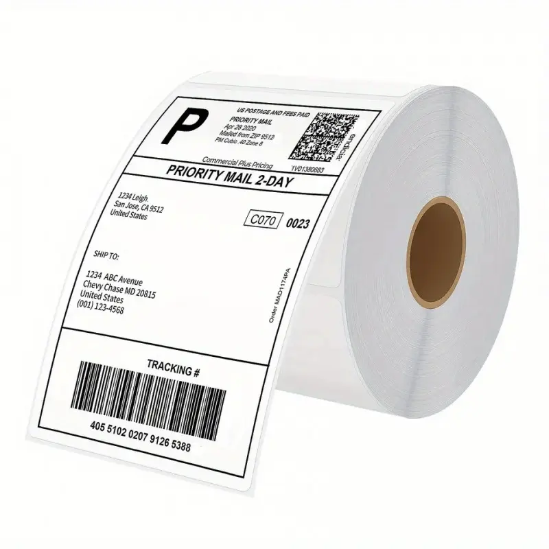 500pcss/Roll, 4"x4" Direct Thermal Shipping Label Compatible With Rollo, Brother, Zebra And Most Thermal Printer Perforated Postage Label Paper For MUNBYN, DYMO, JADENS