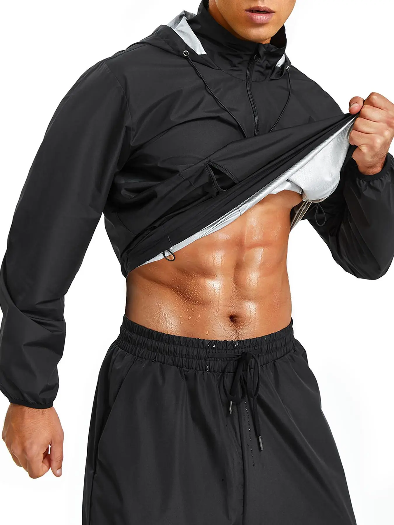 Men's Solid Pocket Drawstring Sports Jacket, Regular Fit Long Sleeve Half Zip Up for Gym Workout Running, Casual Sportswear for Men, Athlete Jackets, Sports Outerwear, Sporty Jacket