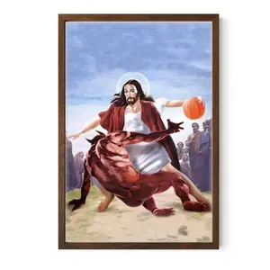 Funny Jesus Vs Monster Basketball Poster Hilarious Christian Wall Art Rustic Home Decor Gift for Jesus Lovers