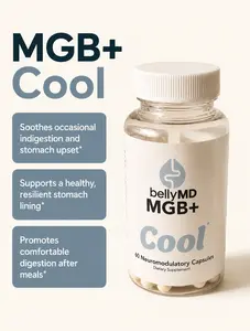 MGB+ Cool Gut Lining Support Supplement | Mastic Gum, Zinc L-Carnosine, Magnesium Glycinate & Lipid-Soluble B1 | Physician-Formulated, 60 Capsules by BellyMD