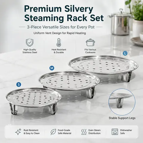 3-piece stainless steel steaming rack set, multiple sizes of steaming trays, with support legs, suitable for various cookware, Modern Kitchen Accessories