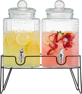 Style Setter Premium Glass Drink Dispensers with Metal Stand for Parties – Beverage Dispenser Set for Cold Drinks, Lemonade, Cocktails, Juice – Party Glass Drink Dispenser Station - 1.5 Gal, Set of 2