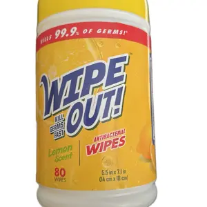 Wipe Out Antibacterial Wipes Lemon Scent 80 Wipes Kills 99.9% of Germs Fast 5.5 in x 7.1 in