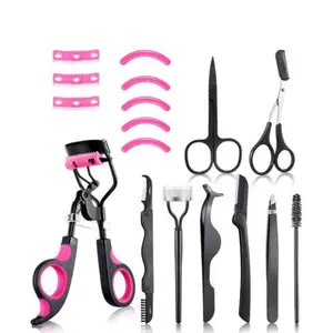 17-piece Eyelash Curler Curling Set: Eyelash Curler, Eyelash Comb, Separator, Extension Tweezers, Eyebrow Brush, Scissors, False Eyelash Applicator, Eyebrow Trimmer, Silicone Replacement Pads for Women (Purple)