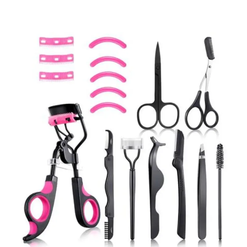 17-piece Eyelash Curler Set: Eyelash Curler, Eyelash Comb, Separator, Extension Tweezers, Eyebrow Brush, Scissors, False Eyelash Applicator, Eyebrow Trimmer, Silicone Replacement Pads for Women (Purple) Beauty