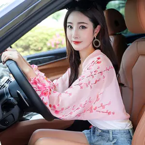 Summer sun protection sleeves for women, cashew print chiffon sun protection shawl, long-sleeved thin outer shawl, scarf