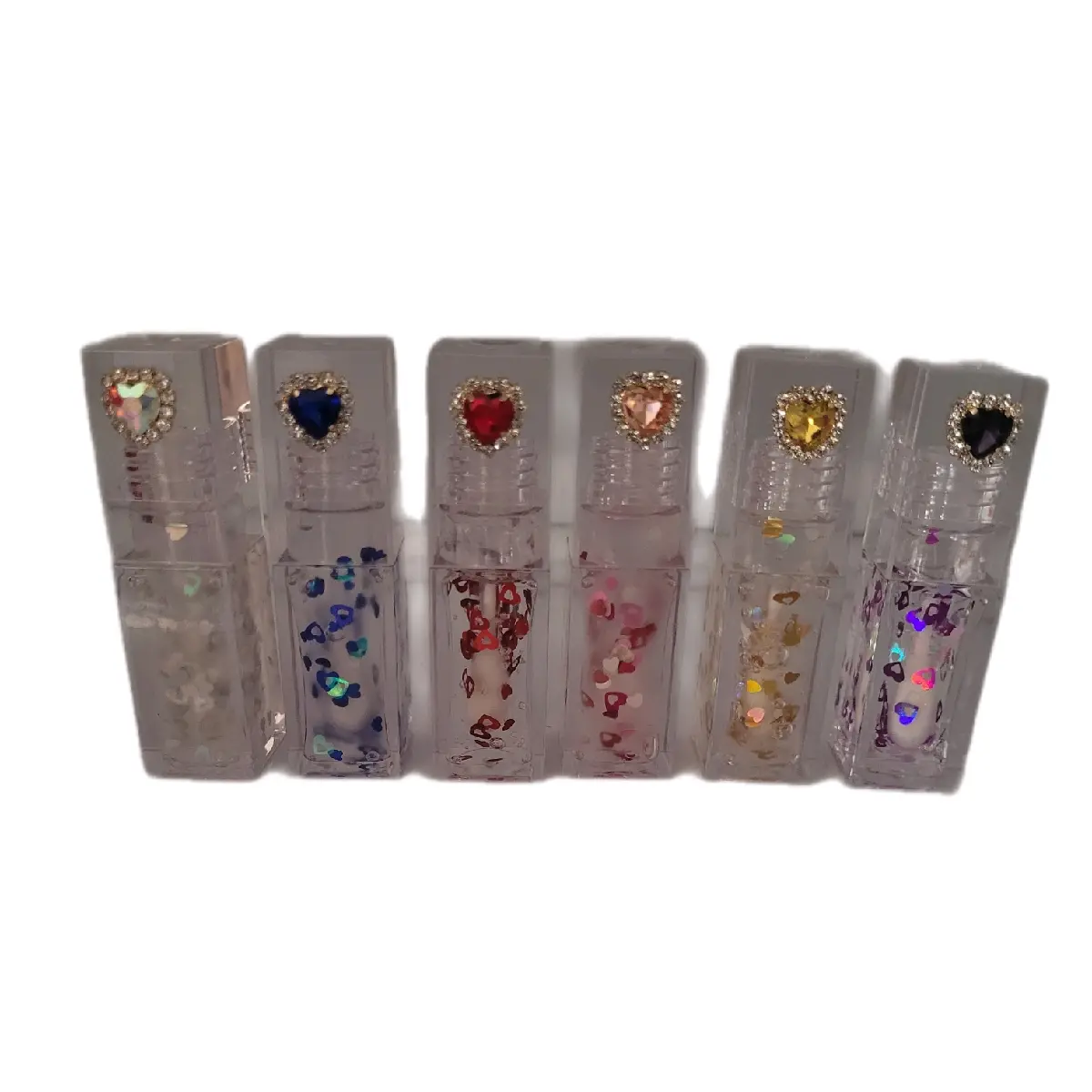 XCLUSIVE "Diamond Sweetheart" Lipgloss Bundle - Assorted Colors in Clear Bottles with Heart Design - Lipstick, Makeup