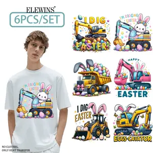Easter Truck Dig DTF Transfer 6 Sheets Gold Foil Heat Transfer Vinyl for Tshirt Hoodie Jeans Backpack Pillow Reusable Washable Iron on Decal for Men Women Craft Supplies
