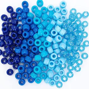 1000PCS 6x9mm Pony Beads Bulk, 5 Styles Blue Pony for Bracelets Making Kit, Kandi Beads, Hair Beads