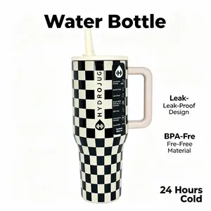HydroJug 40oz Stylish Checkered Leak-Resistant Thermo Tumbler - Vacuum Insulated Stainless Steel Flask, Portable Drinkware for Gym, Travel, Leak Resistant Tumbler