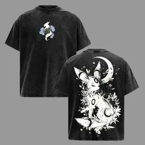 Umbreon T-Shirt – Pocket Monsters Vintage Oversized Heavy Cotton Acid Washed Anime Hoodie, Unisex Streetwear Graphic Top for Fans Crewneck Man Tshirt