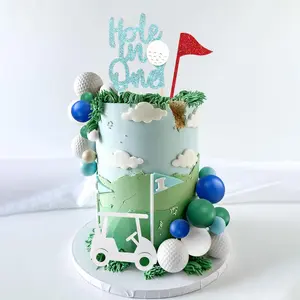 LaVenty Hole In One Cake Topper Golf Cake Decorations Golf First Birthday Decorations Cart Flag Green Blue Ballos for Golf Theme Party Supplies