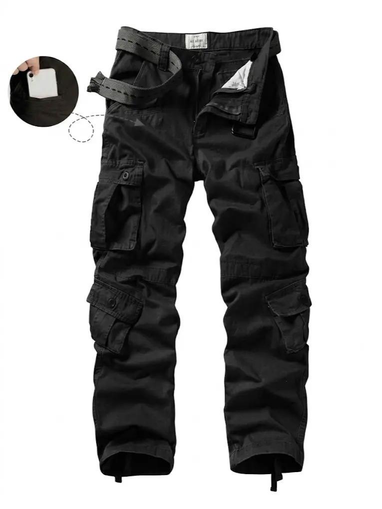 Men's Cargo Pants, Casual Outdoor Camo Pants, Relaxed Fit Work Pants with Multi Pockets (No Belt)