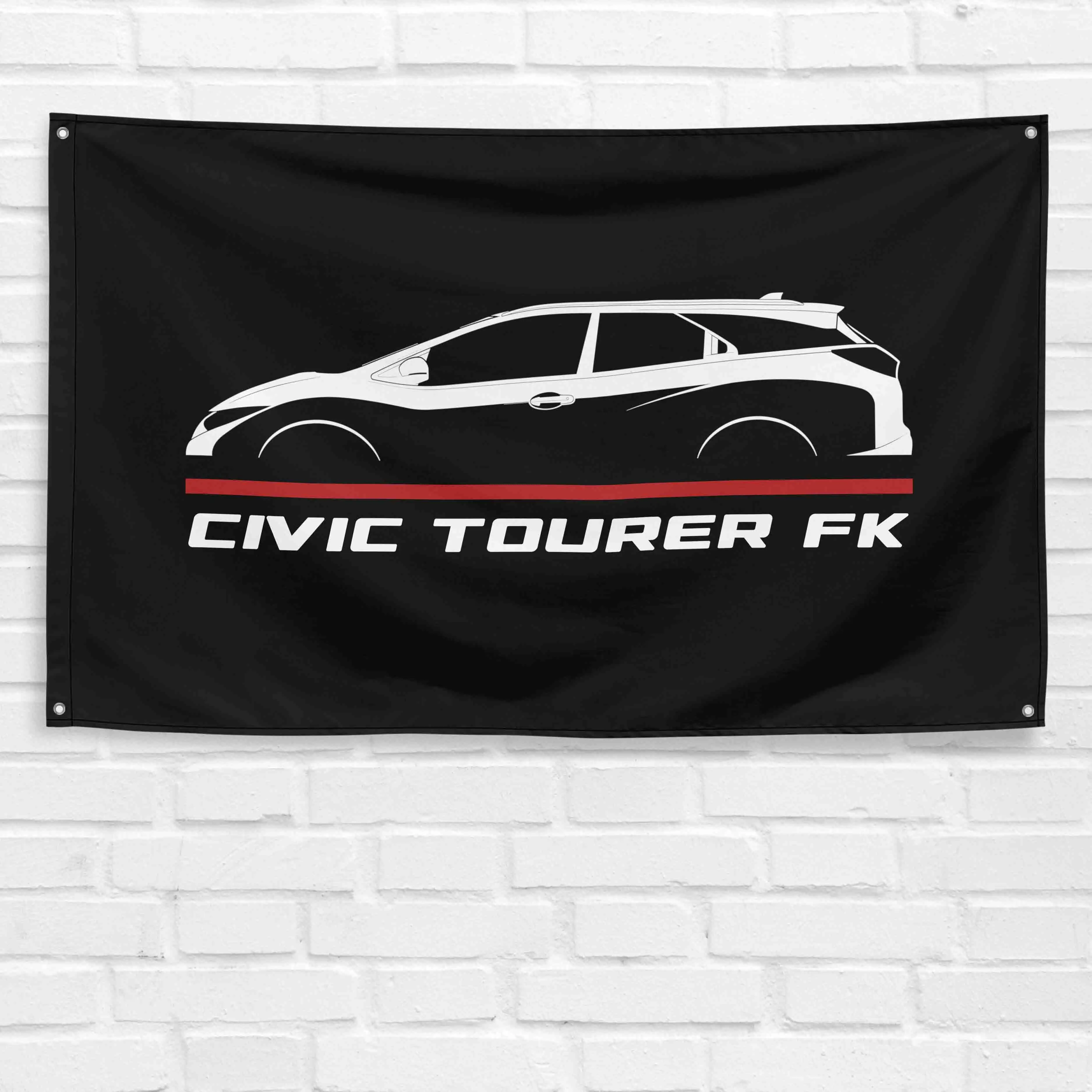 3x5 ft Polyester Synthetic Grommeted Durable Hangable Civic Tourer FK Decorative Flag Banner, Bold Colors, Left-Side Sleeve, Car & Birthday Use, Indoor Wall Decor for 2016-2021 Models, Festive Home Supplies Gift, 3 X 5 Ft