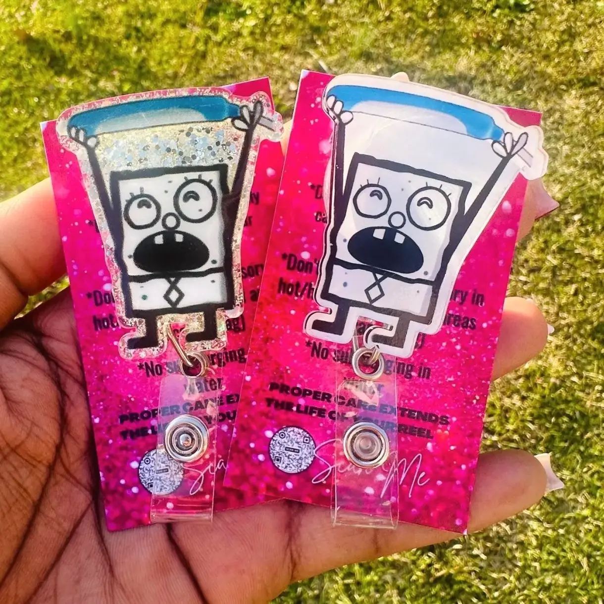 72 ops (not combo 72) DoodleBob Glitter Badge Reel | Acrylic Nurse ID Clip